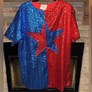 Fantastic fawn SET- shirt and skirt —small—Red and Blue Sequin Star T-Shirt